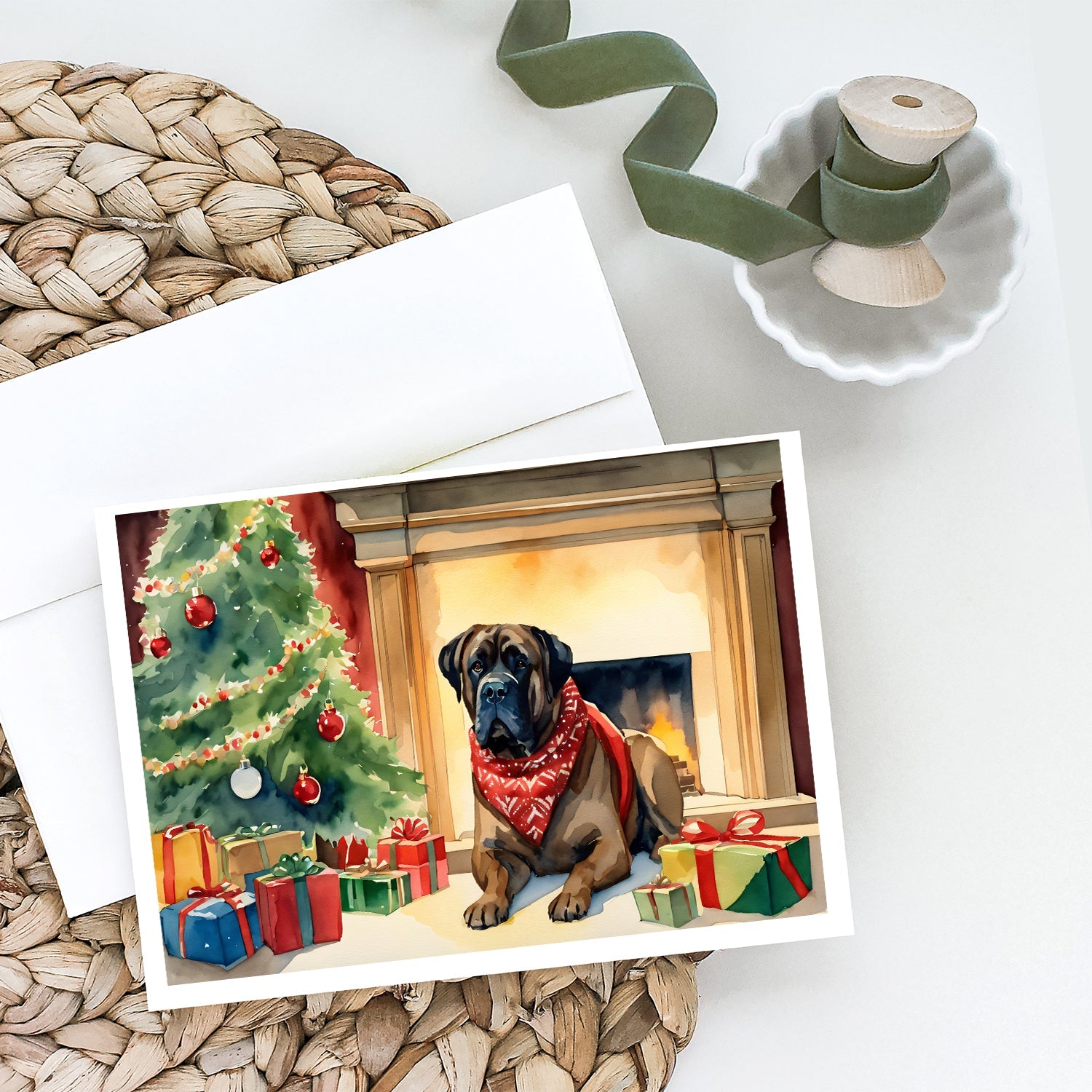 Bullmastiff Cozy Christmas Greeting Cards Pack of 8 Blank Cards with Envelopes Whimsical A7 Size 5x7