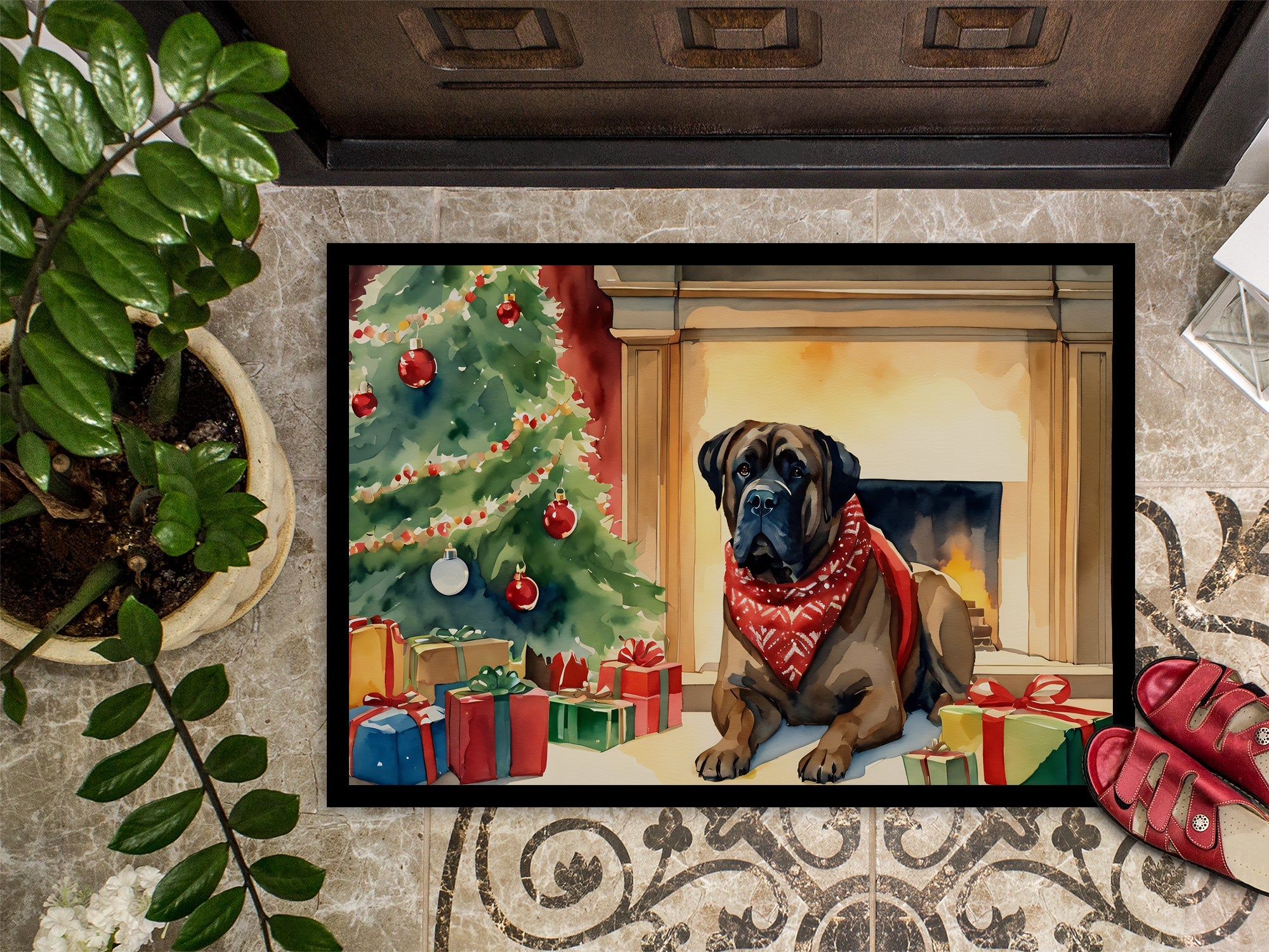 Bullmastiff Cozy Christmas Doormat Indoor Outdoor 18H X 27W Front Door Mat Rugs for Entryway, Non Slip Washable