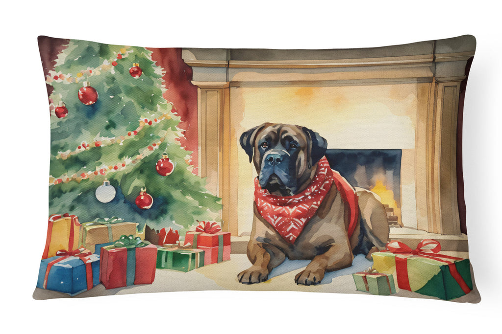 Bullmastiff Cozy Christmas Decorative Throw Pillow 12x16 Indoor Outdoor Accent Cushion, Fabric Cover with Insert for Sofa, Bed, Porch & Living Room