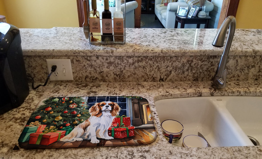 Cavalier Spaniel Cozy Christmas Dish Drying Mat Absorbent Dish Drying Mat Pad for Kitchen Counter Dish Drainer Mat for Countertop, 14 x 21", Multicolor