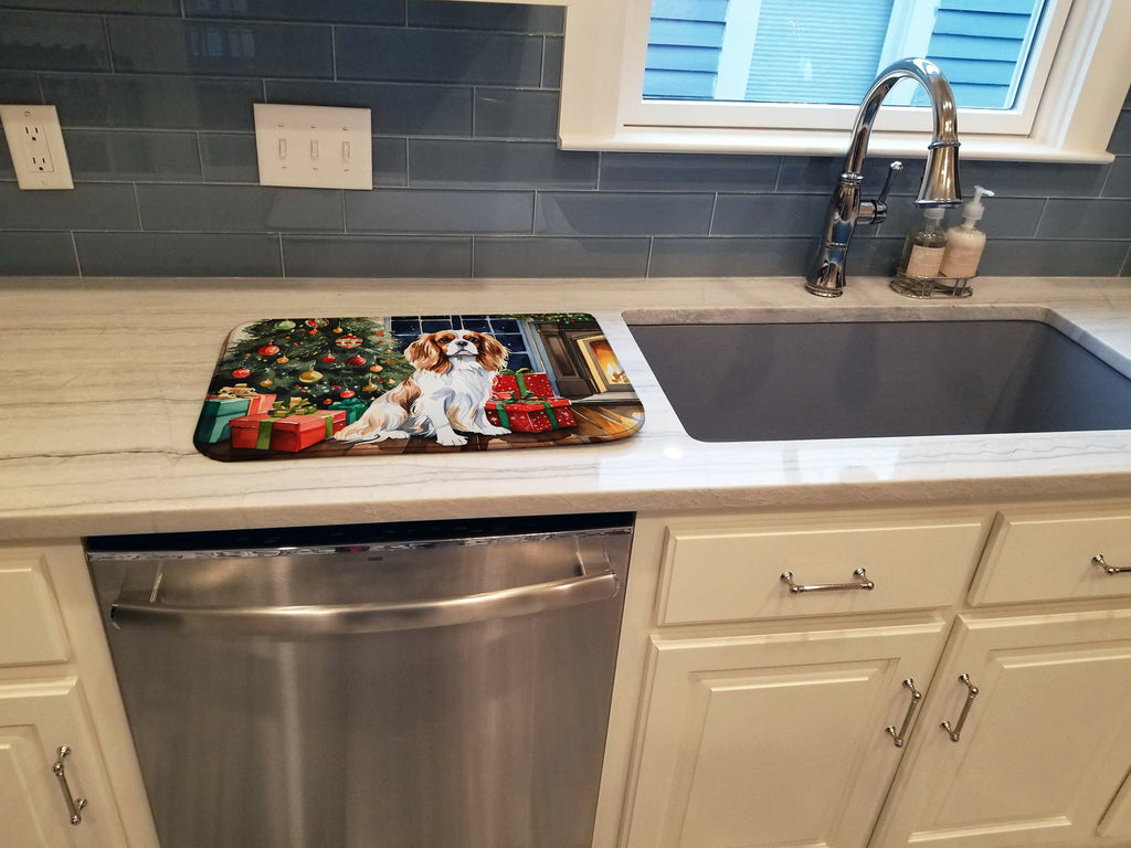 Cavalier Spaniel Cozy Christmas Dish Drying Mat Absorbent Dish Drying Mat Pad for Kitchen Counter Dish Drainer Mat for Countertop, 14 x 21", Multicolor
