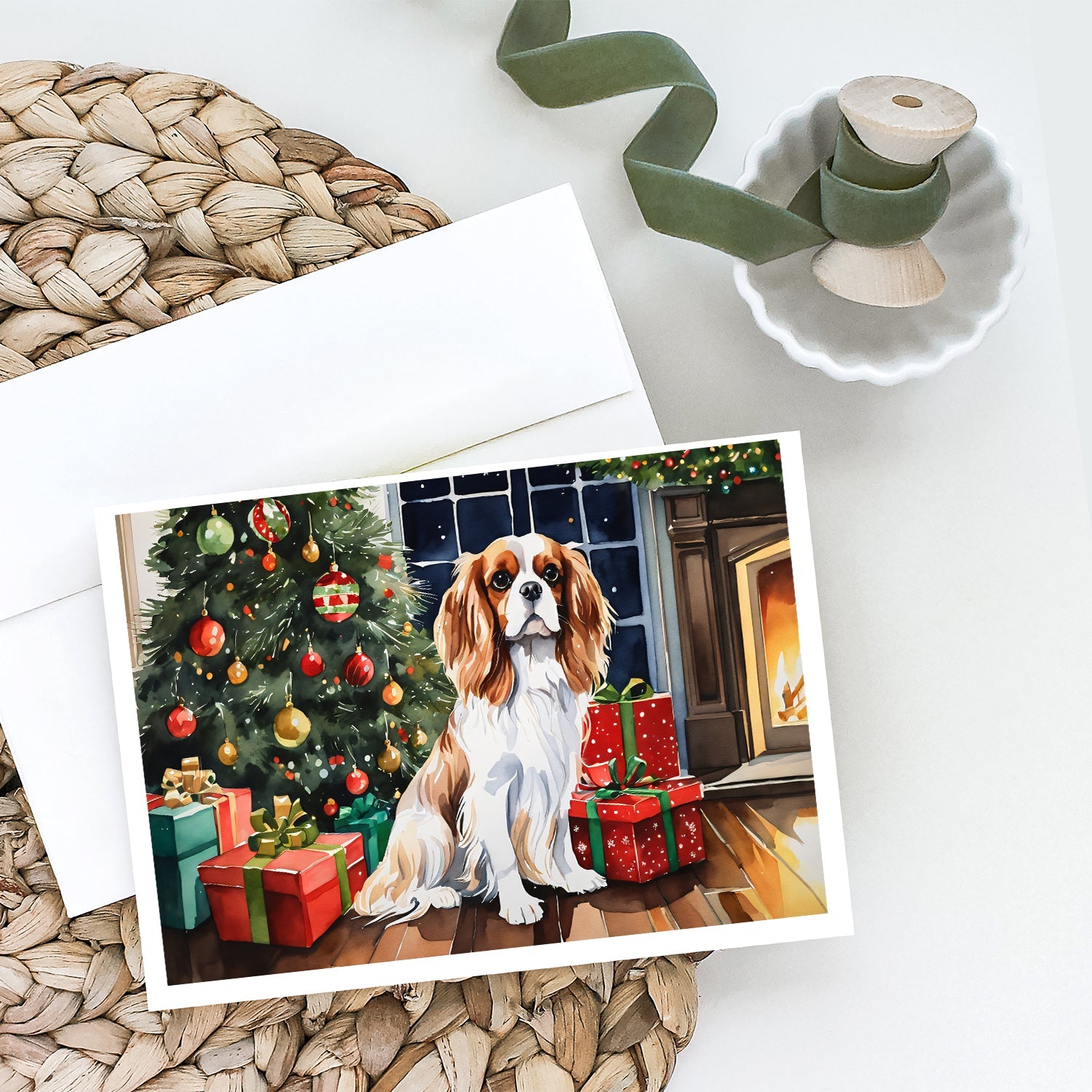 Cavalier Spaniel Cozy Christmas Greeting Cards Pack of 8 Blank Cards with Envelopes Whimsical A7 Size 5x7