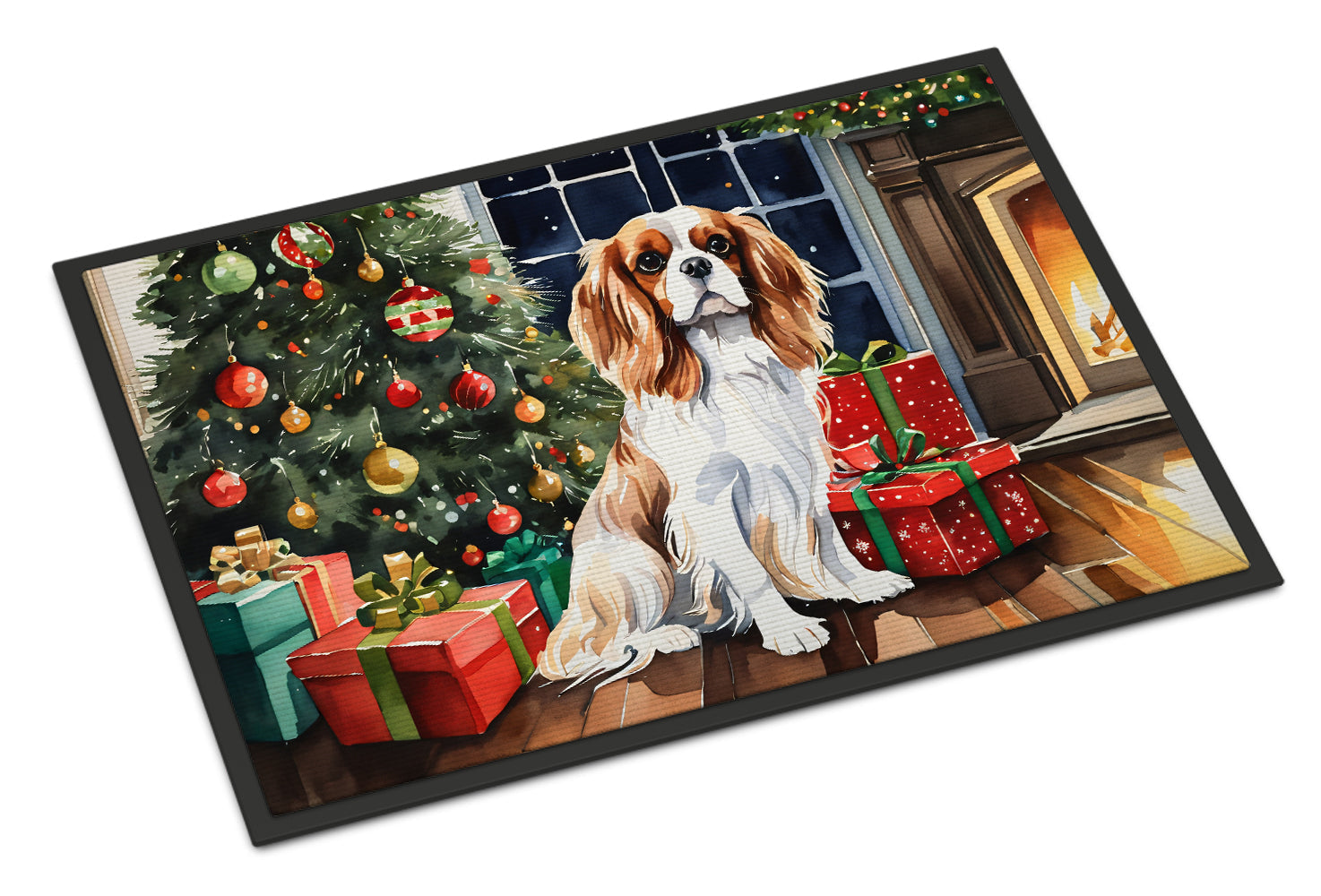 Cavalier Spaniel Cozy Christmas Doormat Indoor Outdoor 24H X 36W Front Door Mat Rugs for Entryway, Non Slip Washable Low Pile,