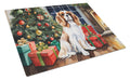Cavalier Spaniel Cozy Christmas Cutting Board Tempered Glass Kitchen Cutting Surface, Heat Resistant Chopping, Non-Slip Feet, Food Prep & Serving