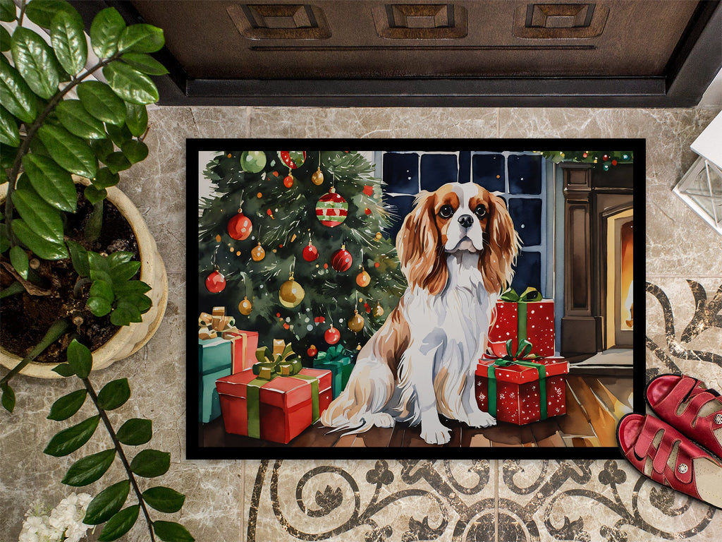 Cavalier Spaniel Cozy Christmas Doormat Indoor Outdoor 18H X 27W Front Door Mat Rugs for Entryway, Non Slip Washable