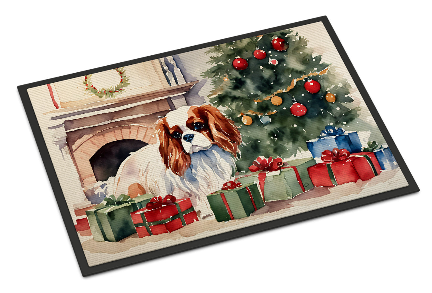Cavalier Spaniel Cozy Christmas Doormat Indoor Outdoor 24H X 36W Front Door Mat Rugs for Entryway, Non Slip Washable Low Pile,