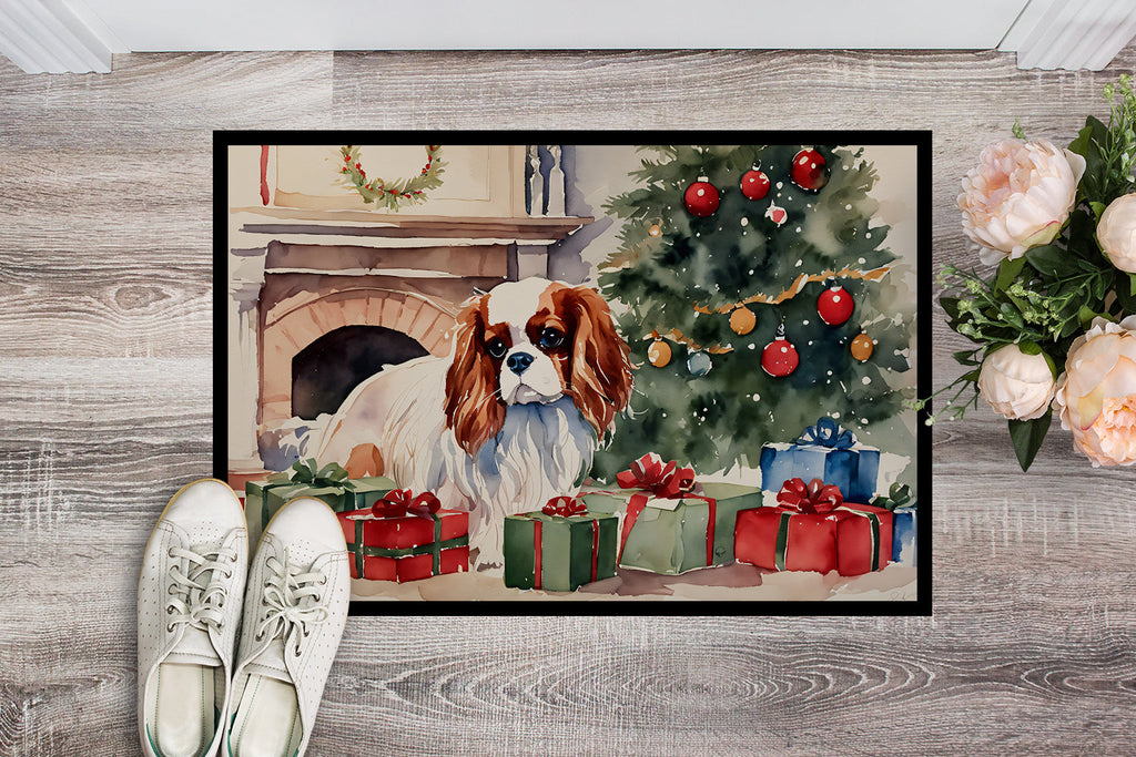 Cavalier Spaniel Cozy Christmas Doormat Indoor Outdoor 18H X 27W Front Door Mat Rugs for Entryway, Non Slip Washable