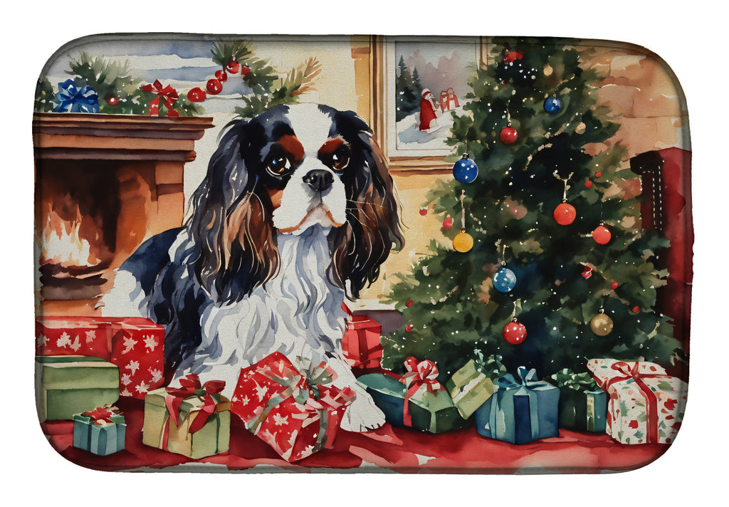 Cavalier Spaniel Cozy Christmas Dish Drying Mat Absorbent Dish Drying Mat Pad for Kitchen Counter Dish Drainer Mat for Countertop, 14 x 21", Multicolor