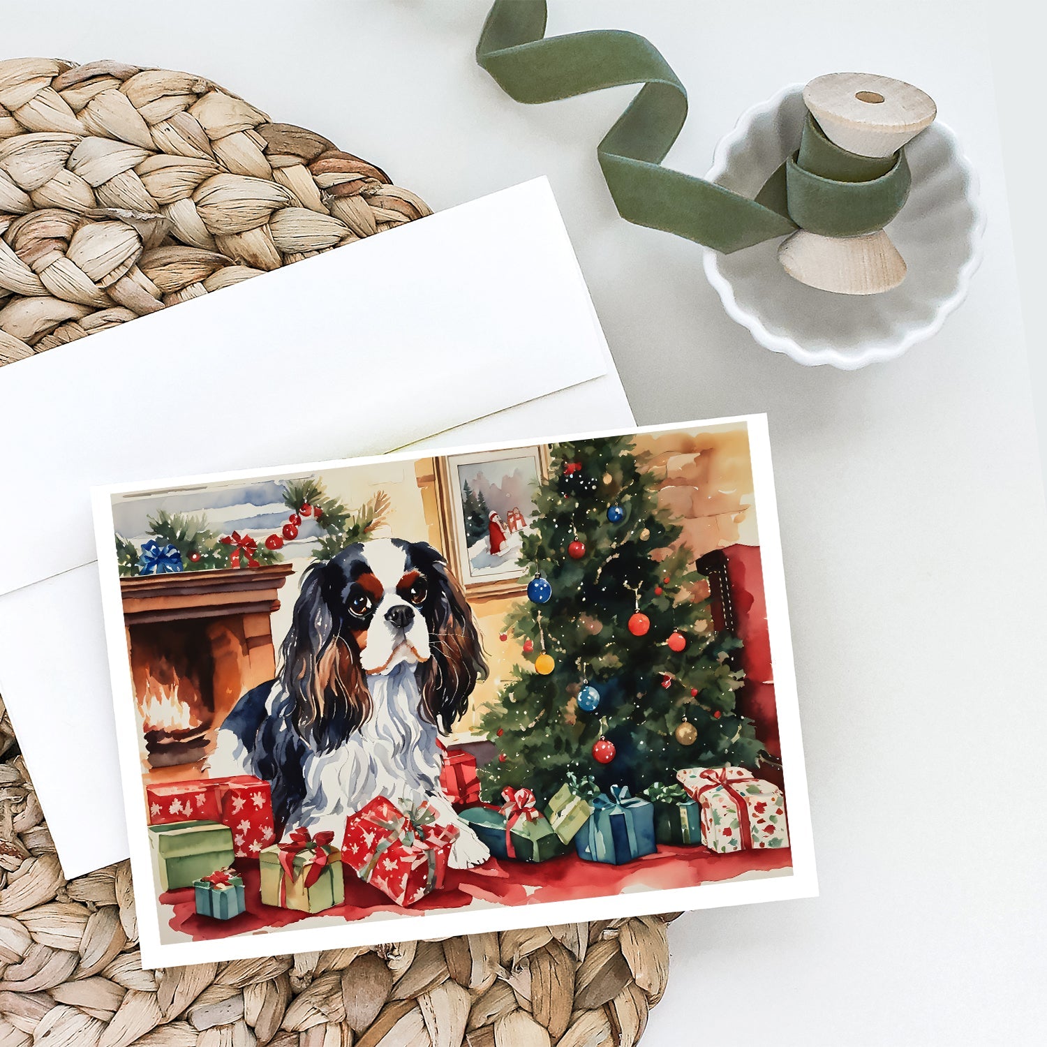 Cavalier Spaniel Cozy Christmas Greeting Cards Pack of 8 Blank Cards with Envelopes Whimsical A7 Size 5x7