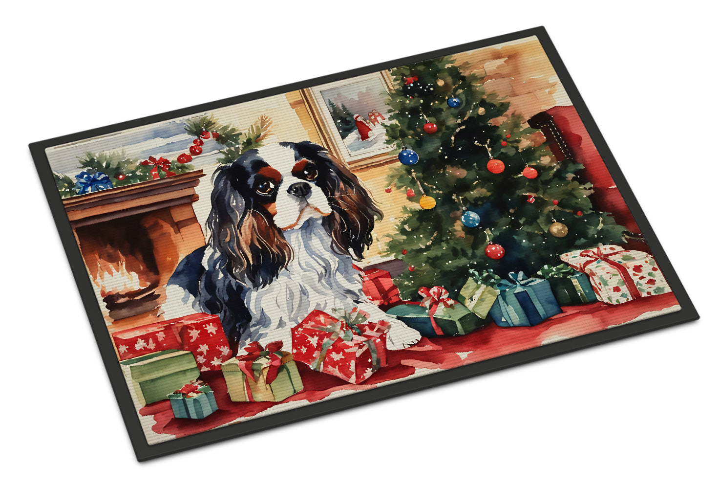 Cavalier Spaniel Cozy Christmas Doormat Indoor Outdoor 24H X 36W Front Door Mat Rugs for Entryway, Non Slip Washable Low Pile,