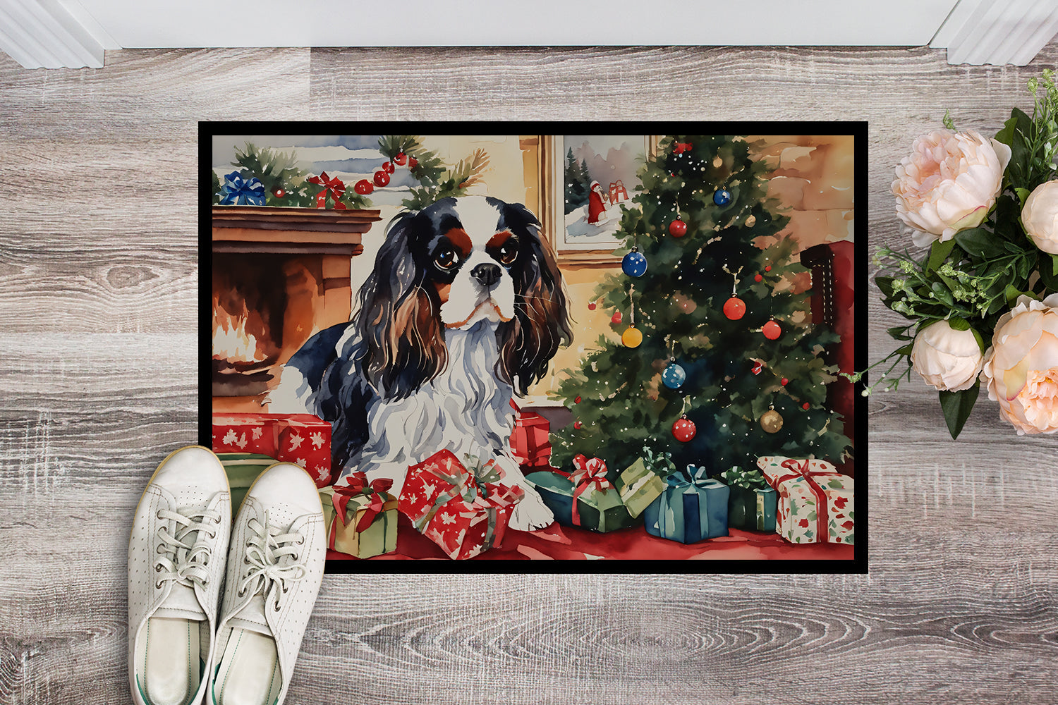 Cavalier Spaniel Cozy Christmas Doormat Indoor Outdoor 24H X 36W Front Door Mat Rugs for Entryway, Non Slip Washable Low Pile,