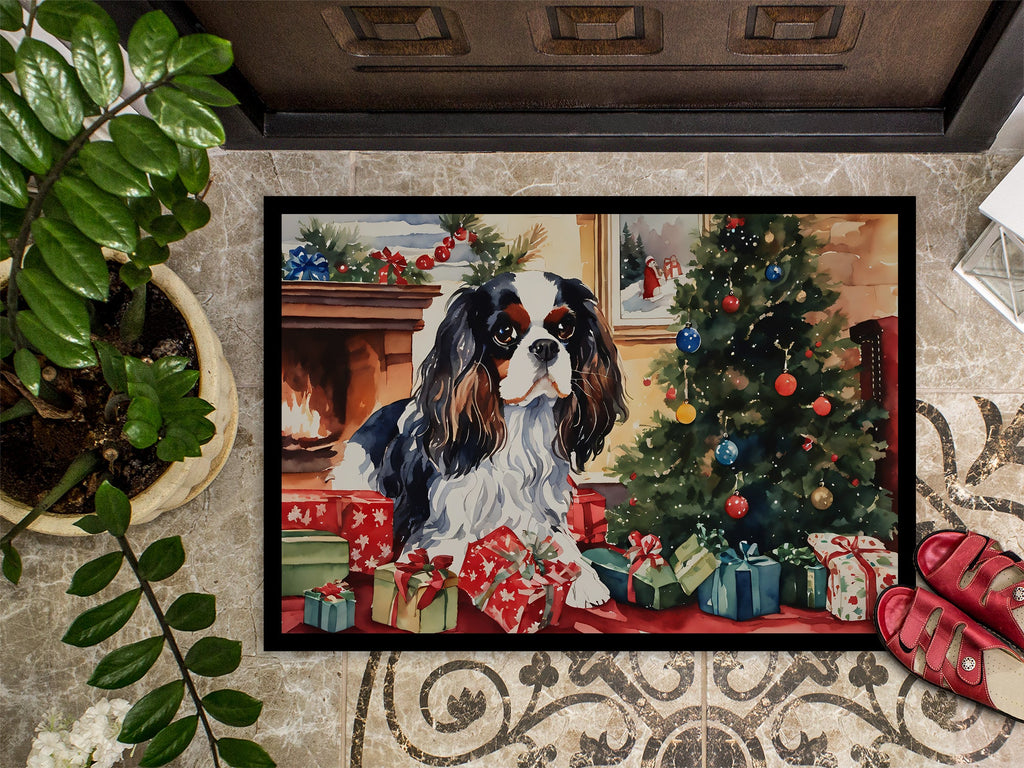 Cavalier Spaniel Cozy Christmas Doormat Indoor Outdoor 24H X 36W Front Door Mat Rugs for Entryway, Non Slip Washable Low Pile,