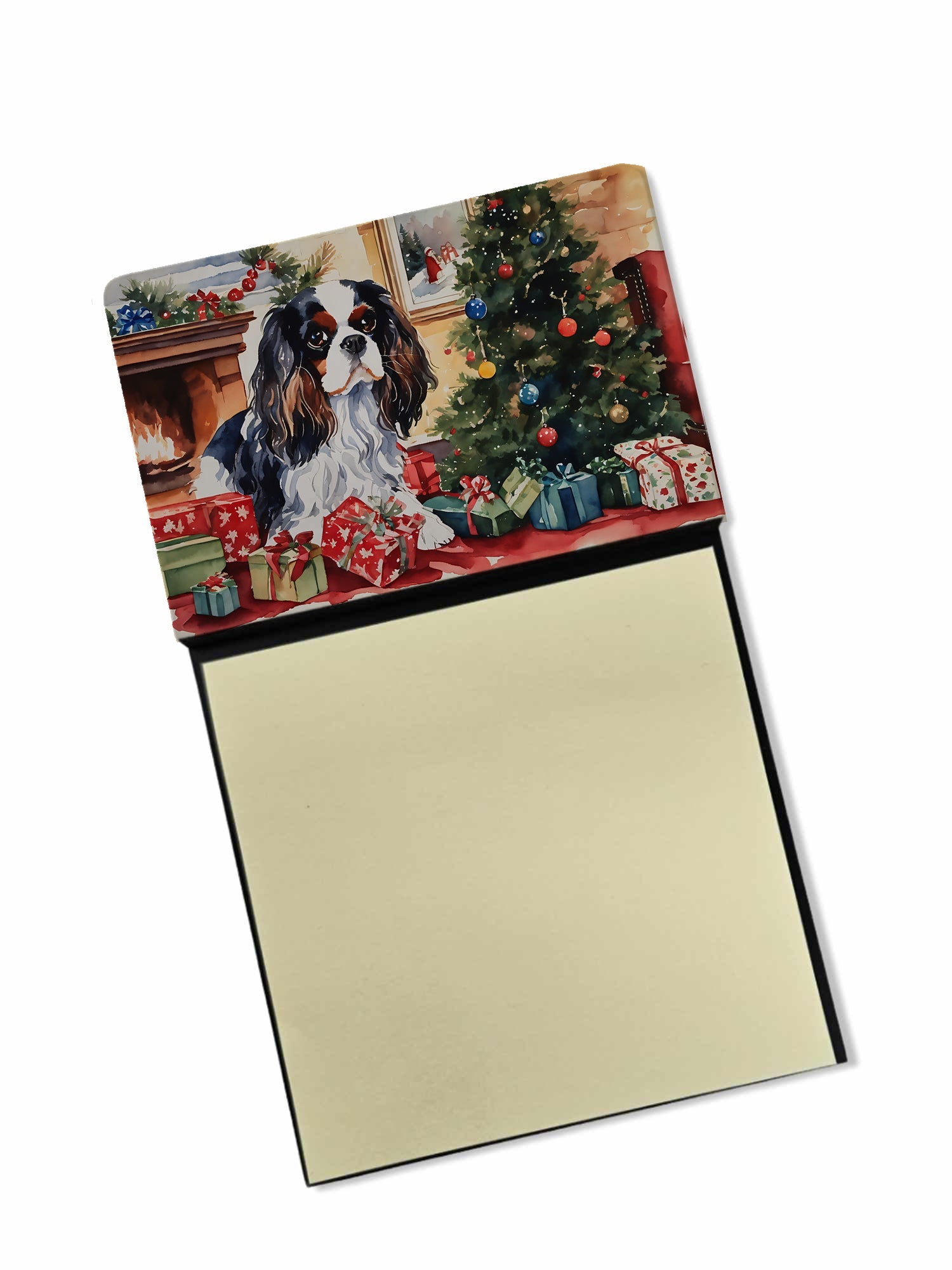 Cavalier Spaniel Cozy Christmas Watercolor Sticky Note Holder Refillable Dispenser Desk Accessory 3x3 Pad Gift