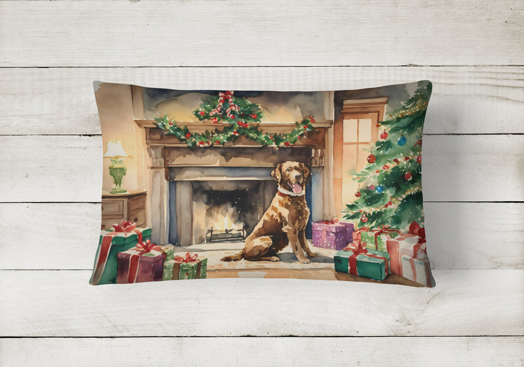 Chesapeake Bay Retriever Cozy Christmas Decorative Throw Pillow 12x16 Indoor Outdoor Accent Cushion, Fabric Cover with Insert for Sofa, Bed, Porch & Living Room