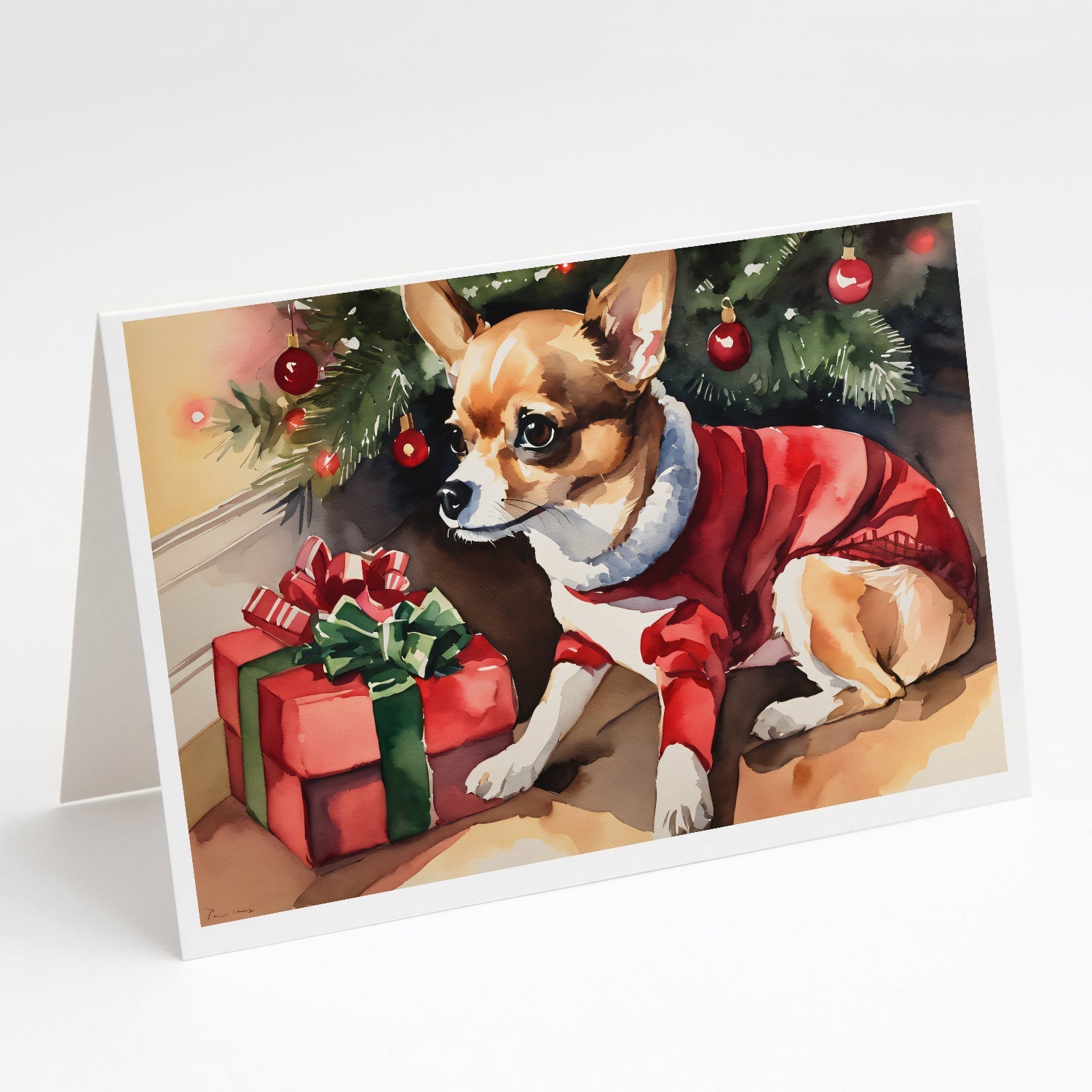 Chihuahua Cozy Christmas Greeting Cards Pack of 8 Blank Cards with Envelopes Whimsical A7 Size 5x7