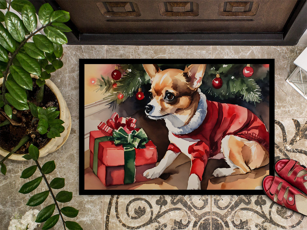 Chihuahua Cozy Christmas Doormat Indoor Outdoor 18H X 27W Front Door Mat Rugs for Entryway, Non Slip Washable