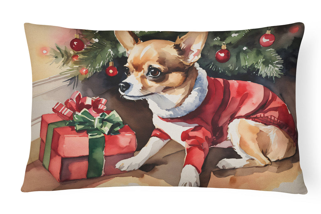 Chihuahua Cozy Christmas Decorative Throw Pillow 12x16 Indoor Outdoor Accent Cushion, Fabric Cover with Insert for Sofa, Bed, Porch & Living Room