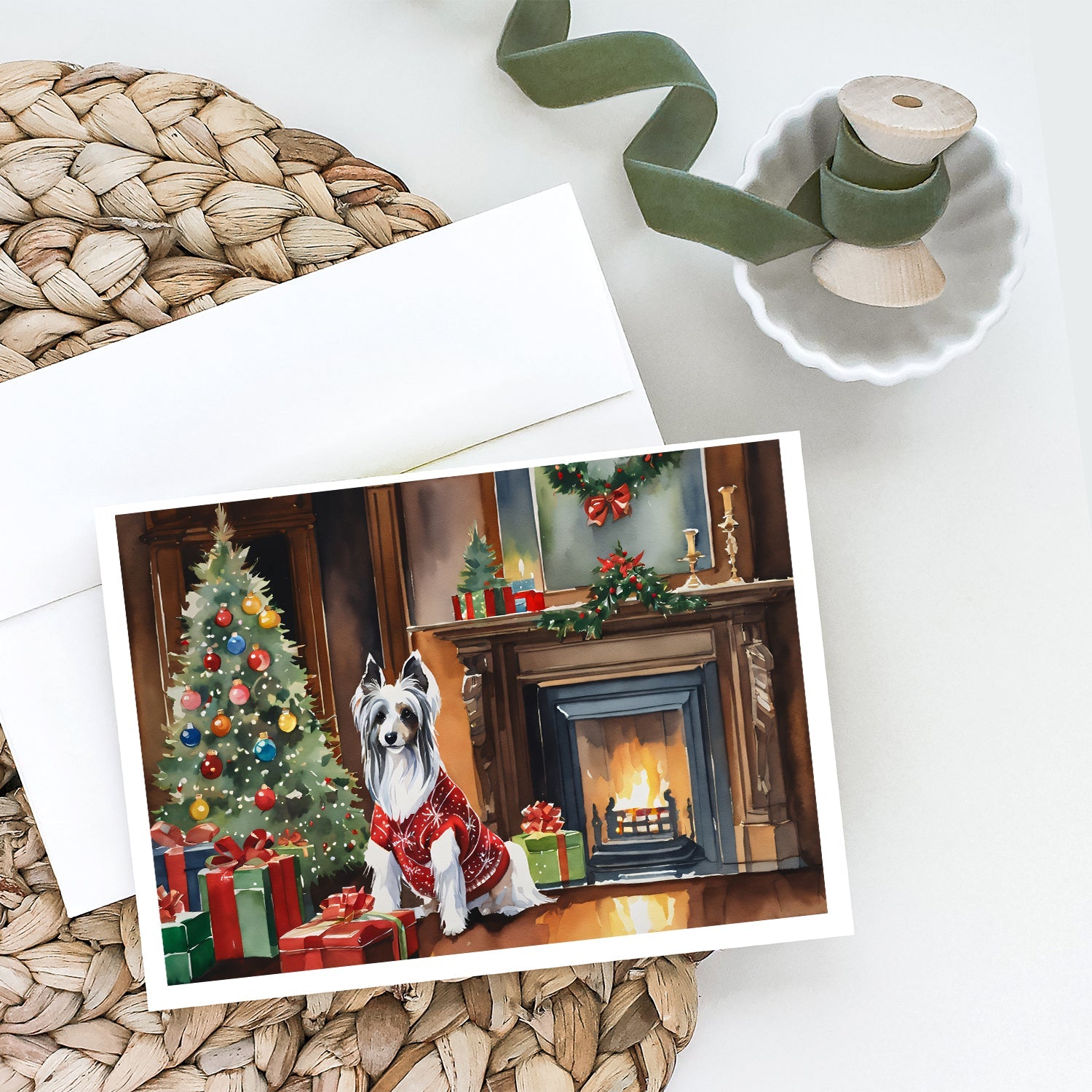 Chinese Crested Cozy Christmas Greeting Cards Pack of 8 Blank Cards with Envelopes Whimsical A7 Size 5x7