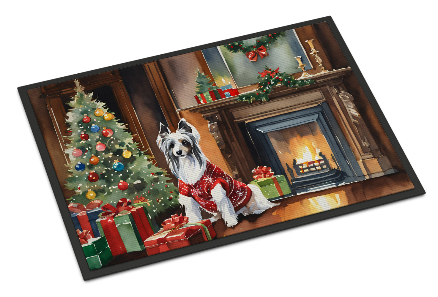 Chinese Crested Cozy Christmas Doormat Indoor Outdoor 18H X 27W Front Door Mat Rugs for Entryway, Non Slip Washable