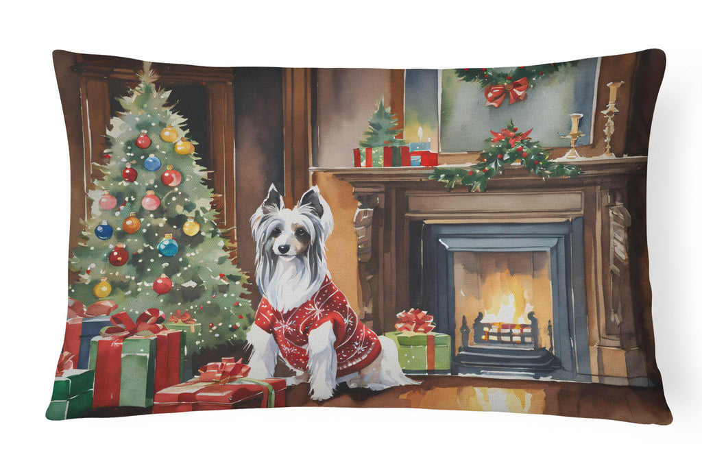 Chinese Crested Cozy Christmas Decorative Throw Pillow 12x16 Indoor Outdoor Accent Cushion, Fabric Cover with Insert for Sofa, Bed, Porch & Living Room