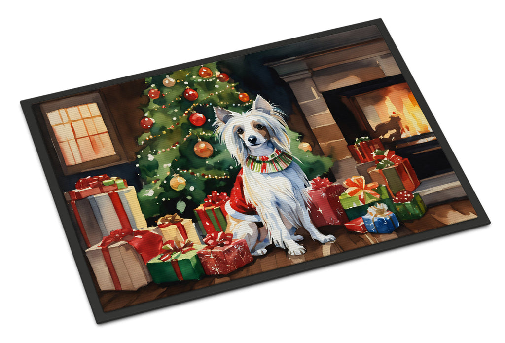 Chinese Crested Cozy Christmas Doormat Indoor Outdoor 24H X 36W Front Door Mat Rugs for Entryway, Non Slip Washable Low Pile,