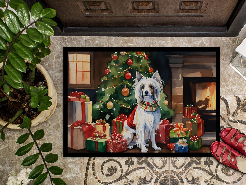 Chinese Crested Cozy Christmas Doormat Indoor Outdoor 24H X 36W Front Door Mat Rugs for Entryway, Non Slip Washable Low Pile,