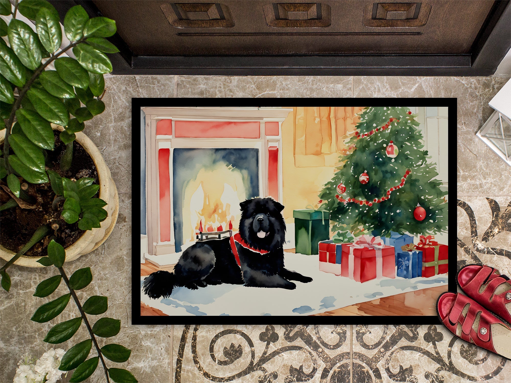 Chow Chow Cozy Christmas Doormat Indoor Outdoor 24H X 36W Front Door Mat Rugs for Entryway, Non Slip Washable Low Pile,