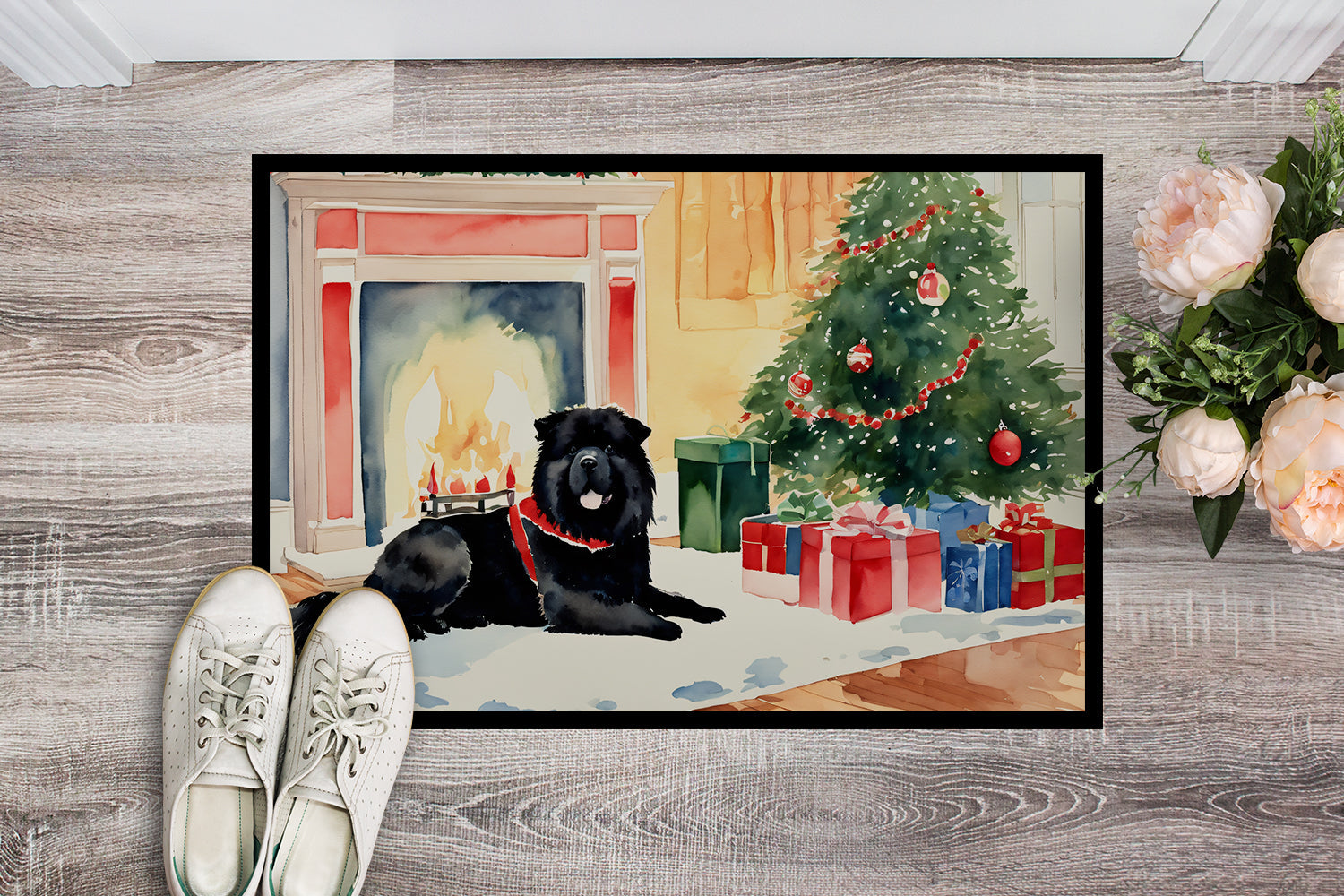 Chow Chow Cozy Christmas Doormat Indoor Outdoor 18H X 27W Front Door Mat Rugs for Entryway, Non Slip Washable
