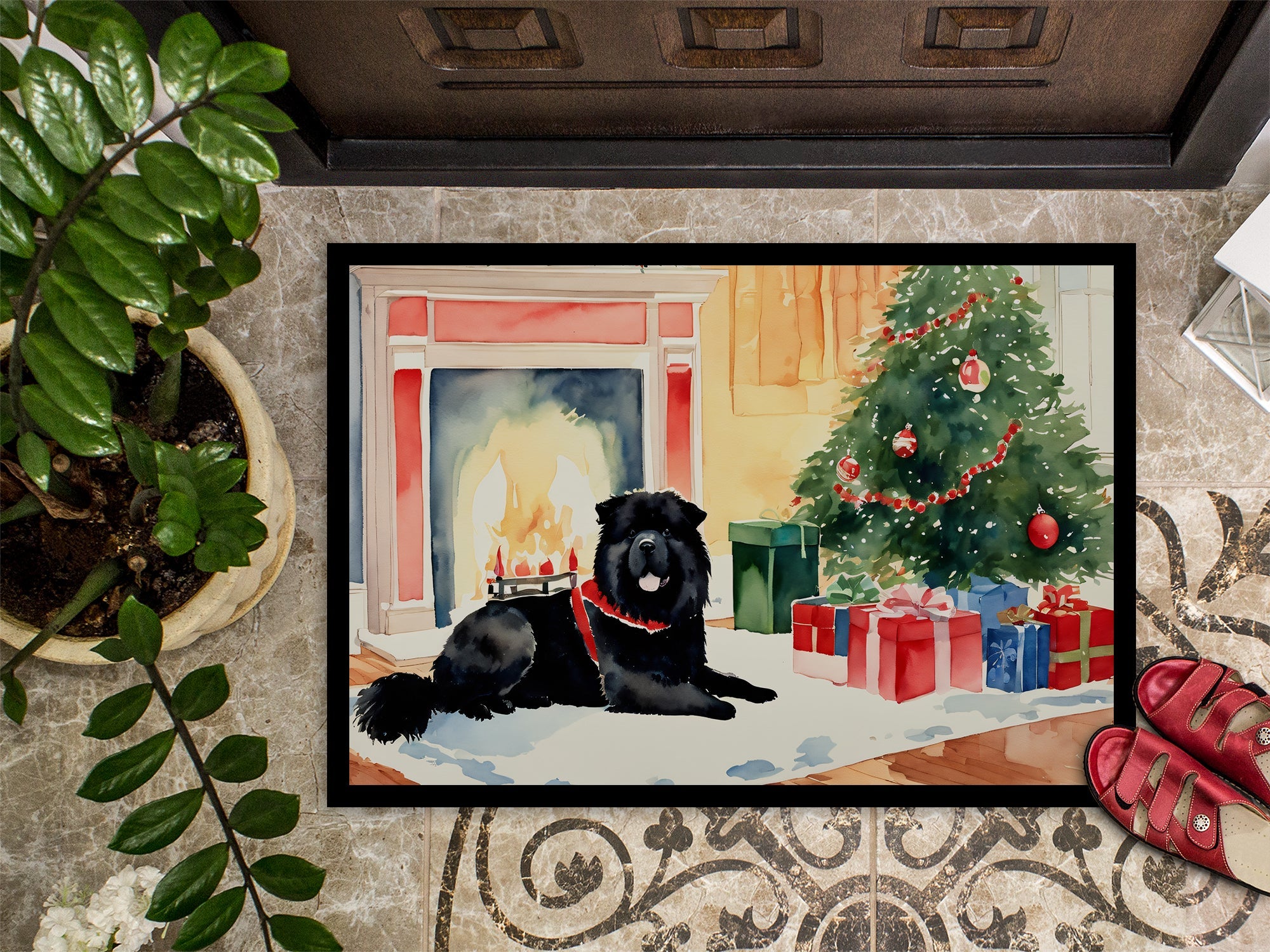 Chow Chow Cozy Christmas Doormat Indoor Outdoor 18H X 27W Front Door Mat Rugs for Entryway, Non Slip Washable