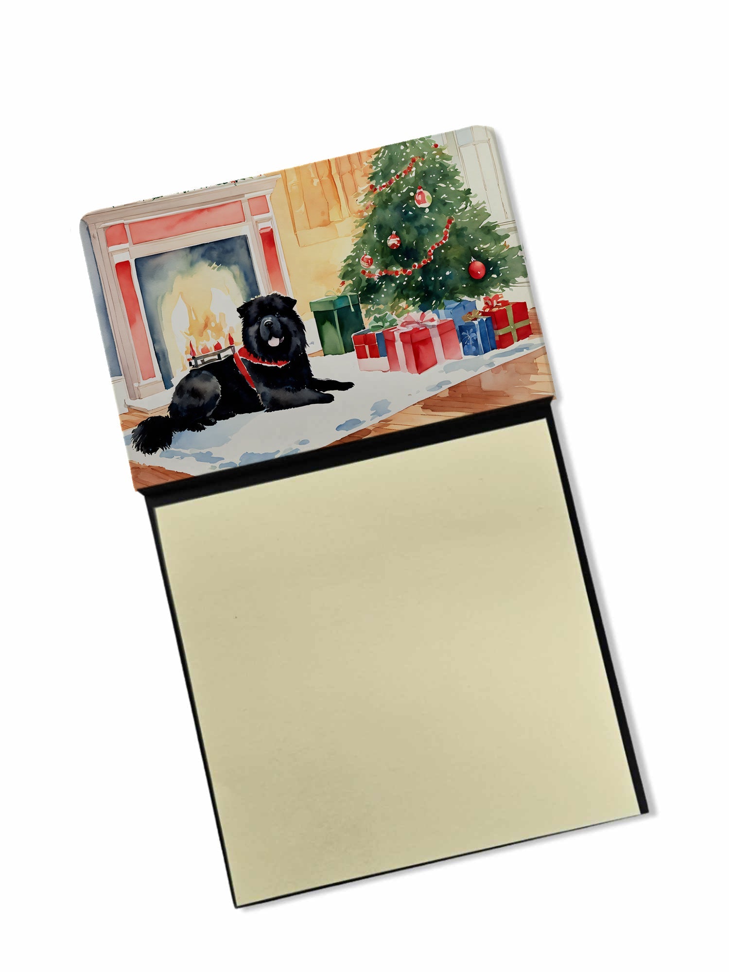 Chow Chow Cozy Christmas Watercolor Sticky Note Holder Refillable Dispenser Desk Accessory 3x3 Pad Gift