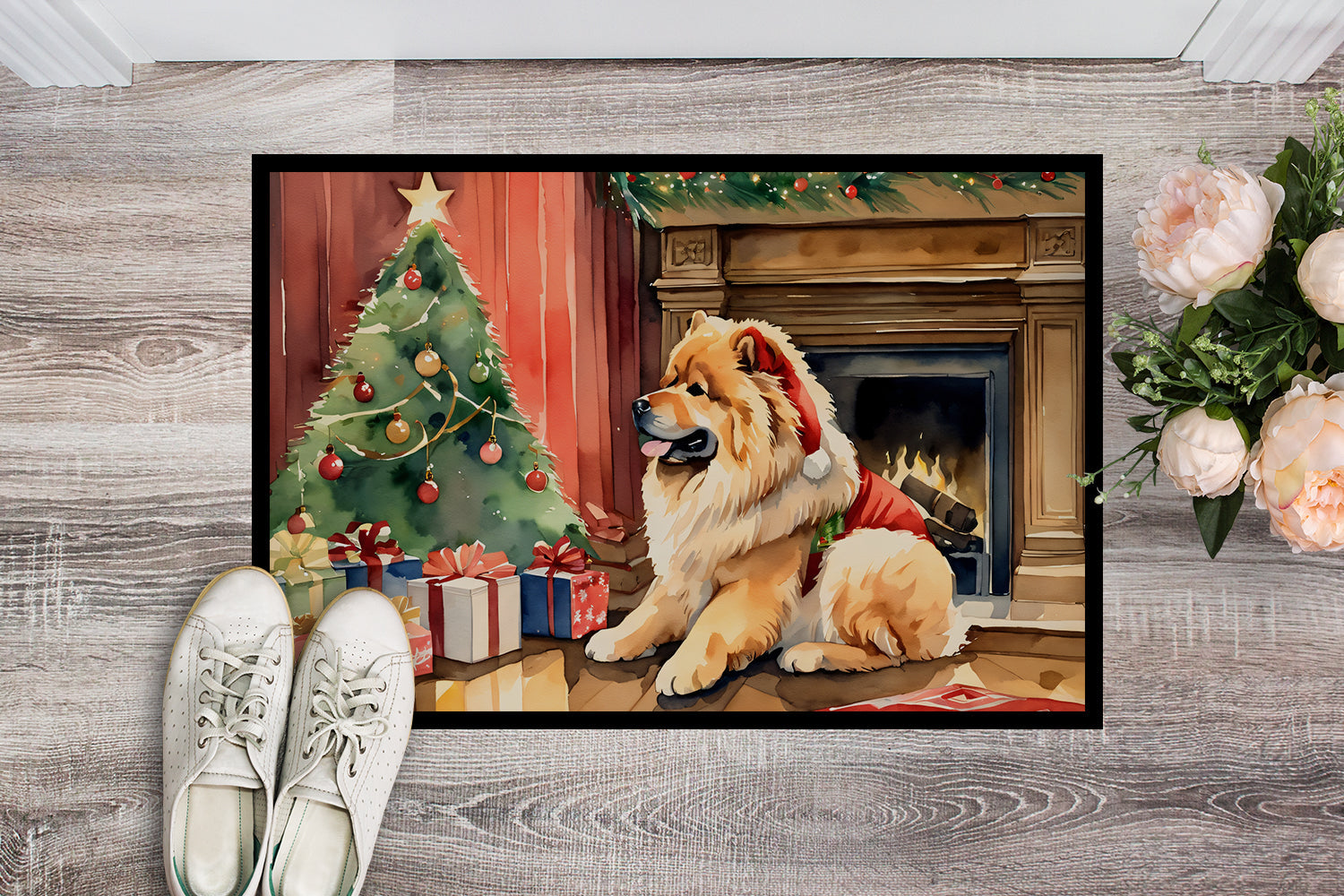 Chow Chow Cozy Christmas Doormat Indoor Outdoor 24H X 36W Front Door Mat Rugs for Entryway, Non Slip Washable Low Pile,