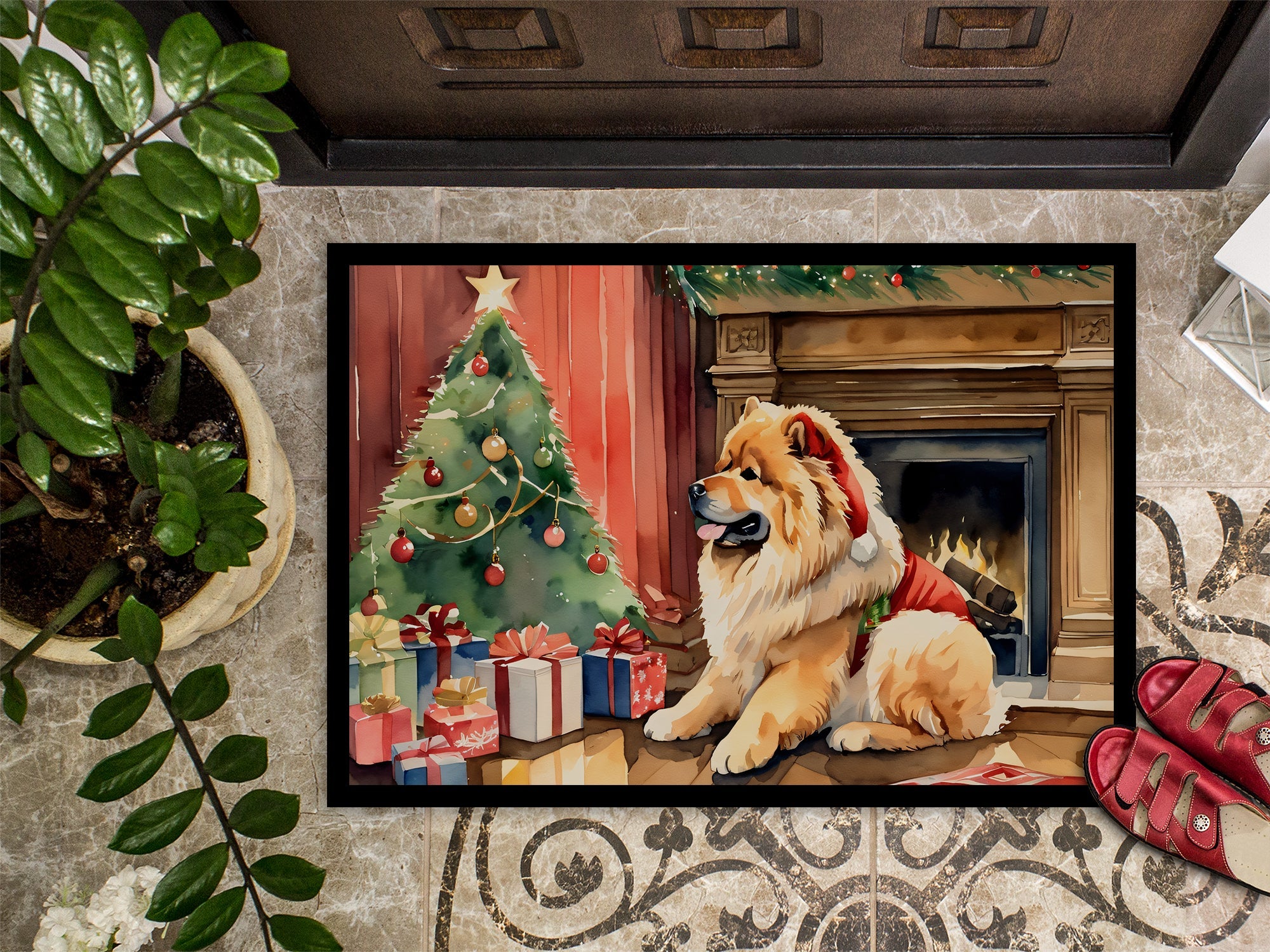 Chow Chow Cozy Christmas Doormat Indoor Outdoor 18H X 27W Front Door Mat Rugs for Entryway, Non Slip Washable