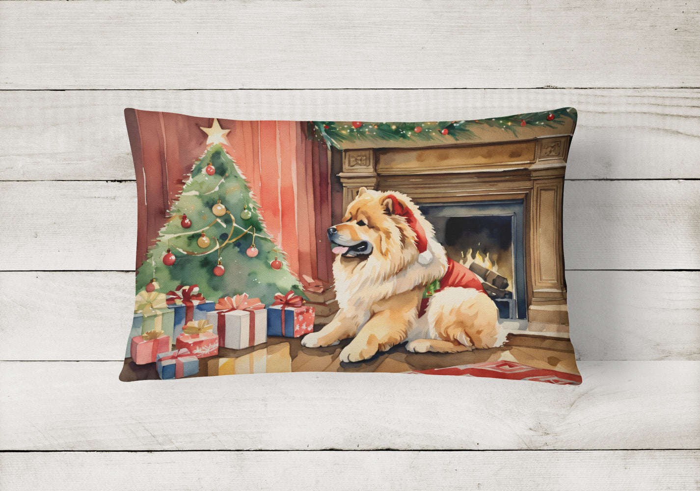 Chow Chow Cozy Christmas Decorative Throw Pillow 12x16 Indoor Outdoor Accent Cushion, Fabric Cover with Insert for Sofa, Bed, Porch & Living Room