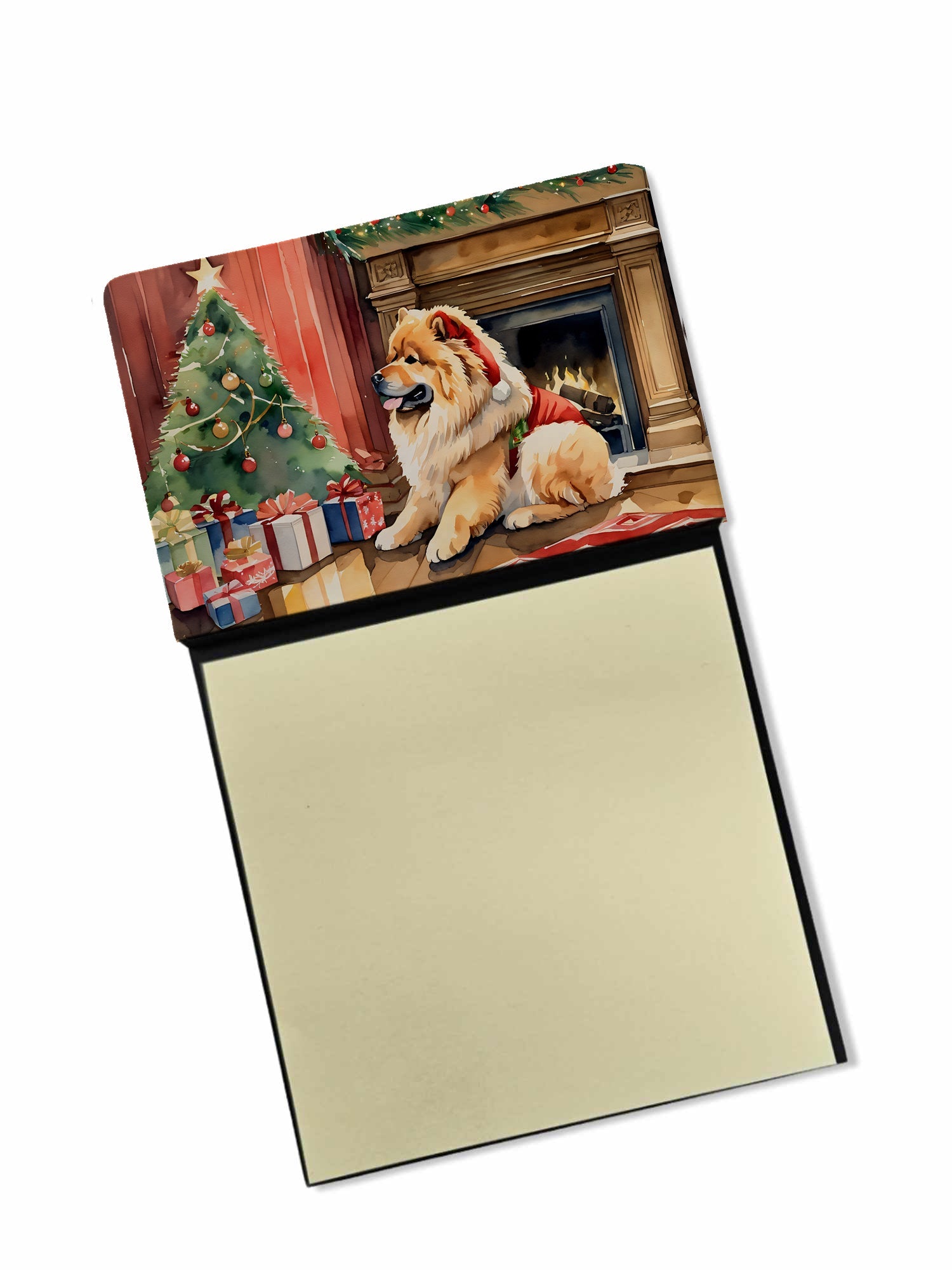 Chow Chow Cozy Christmas Watercolor Sticky Note Holder Refillable Dispenser Desk Accessory 3x3 Pad Gift