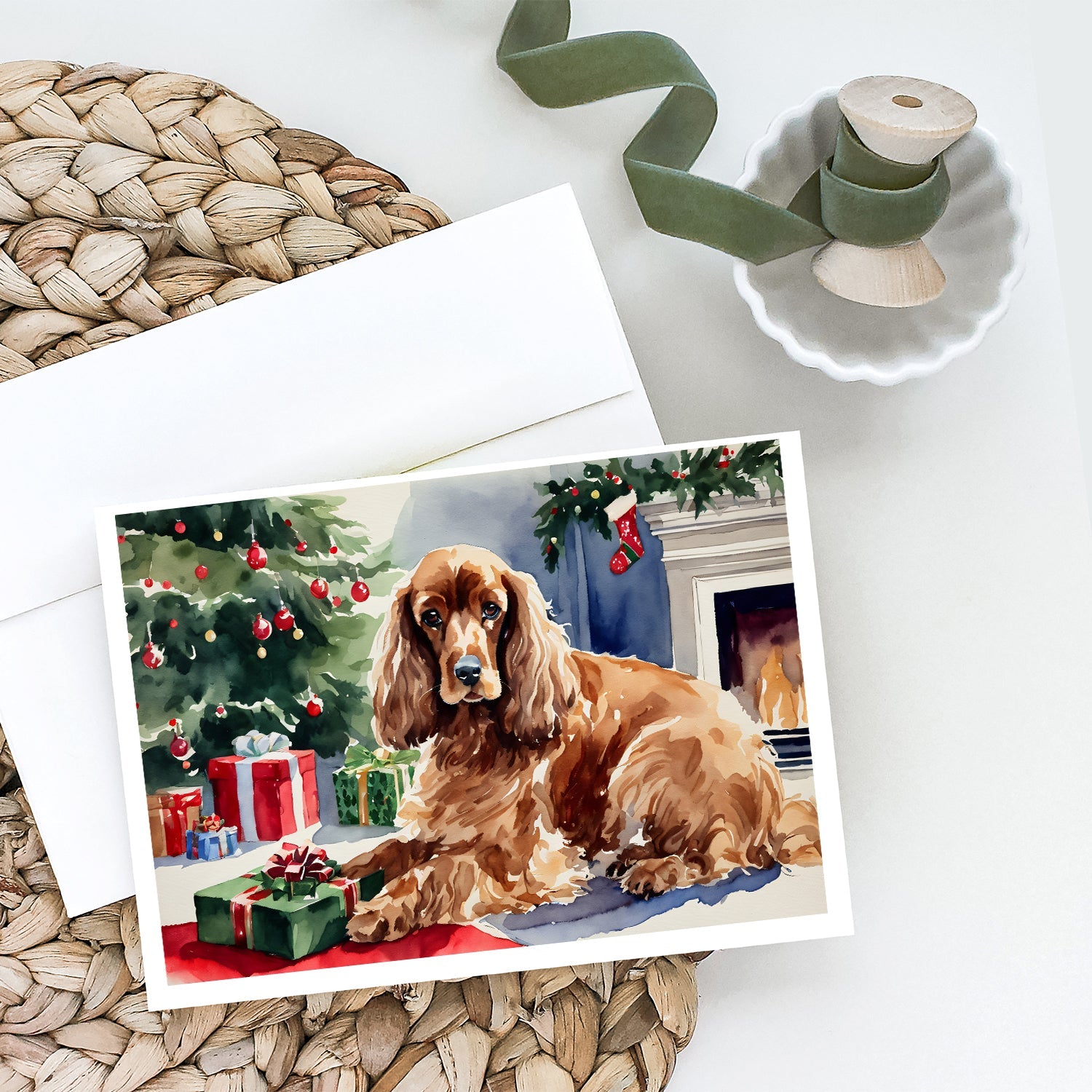 Cocker Spaniel Cozy Christmas Greeting Cards Pack of 8 Blank Cards with Envelopes Whimsical A7 Size 5x7