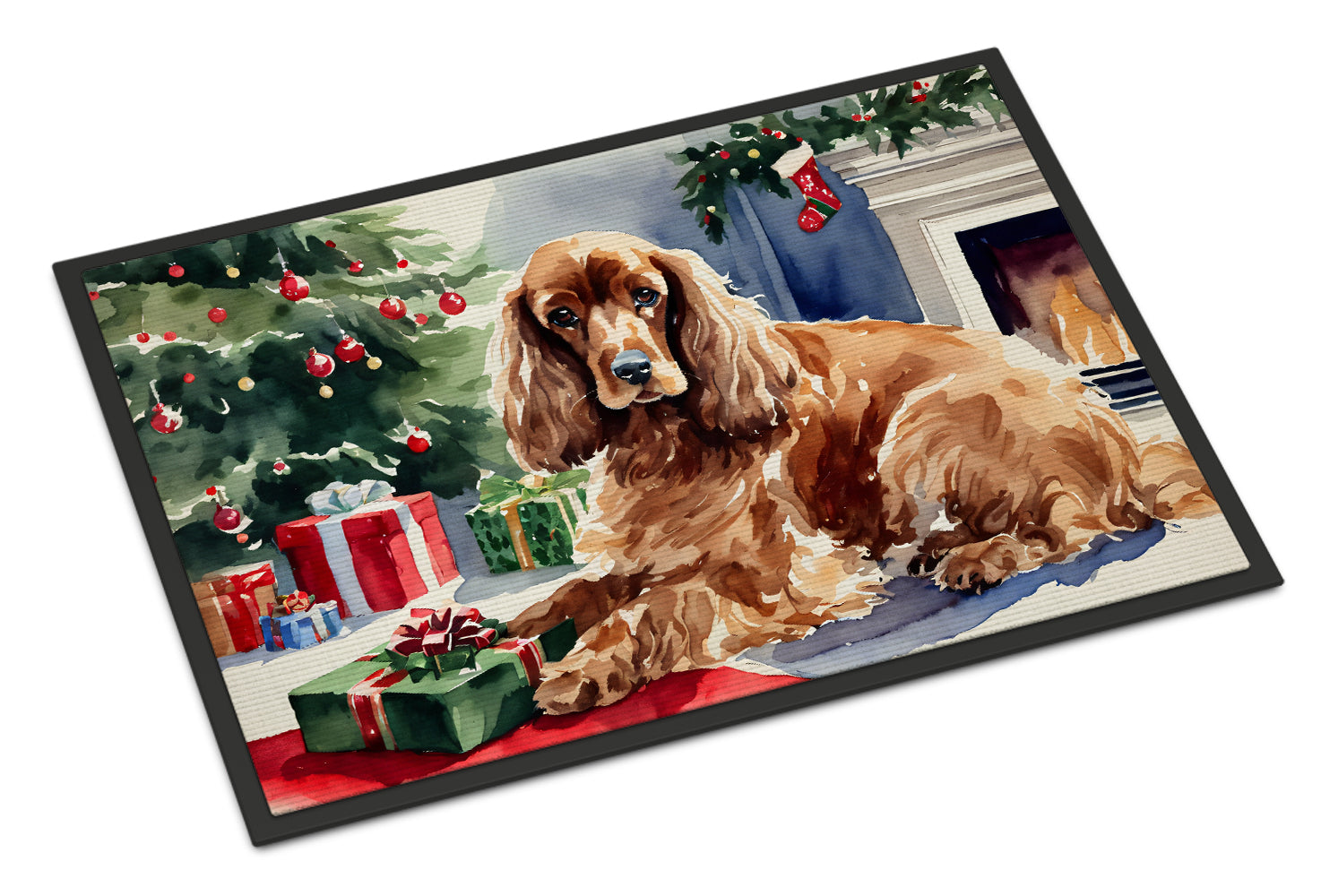 Cocker Spaniel Cozy Christmas Doormat Indoor Outdoor 18H X 27W Front Door Mat Rugs for Entryway, Non Slip Washable