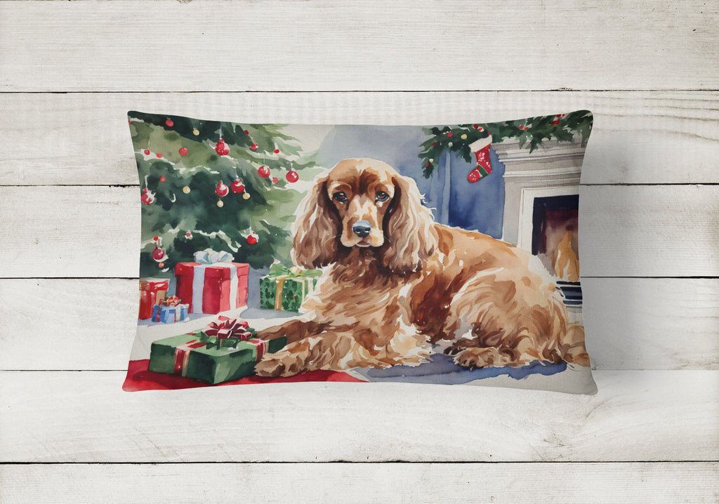 Cocker Spaniel Cozy Christmas Decorative Throw Pillow 12x16 Indoor Outdoor Accent Cushion, Fabric Cover with Insert for Sofa, Bed, Porch & Living Room