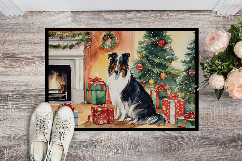 Collie Cozy Christmas Doormat Indoor Outdoor 24H X 36W Front Door Mat Rugs for Entryway, Non Slip Washable Low Pile,
