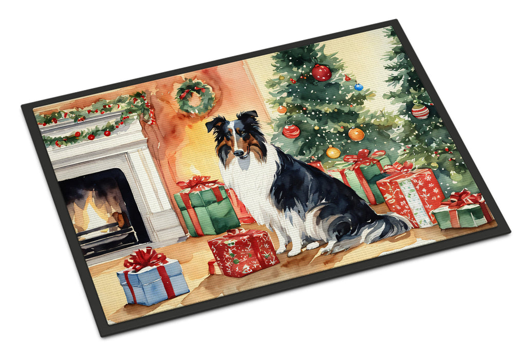 Collie Cozy Christmas Doormat Indoor Outdoor 18H X 27W Front Door Mat Rugs for Entryway, Non Slip Washable