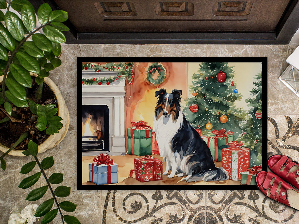 Collie Cozy Christmas Doormat Indoor Outdoor 18H X 27W Front Door Mat Rugs for Entryway, Non Slip Washable