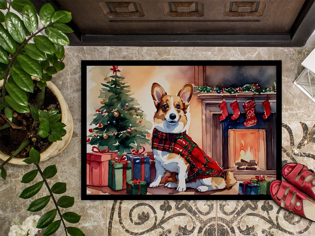 Corgi Cozy Christmas Doormat Indoor Outdoor 24H X 36W Front Door Mat Rugs for Entryway, Non Slip Washable Low Pile,