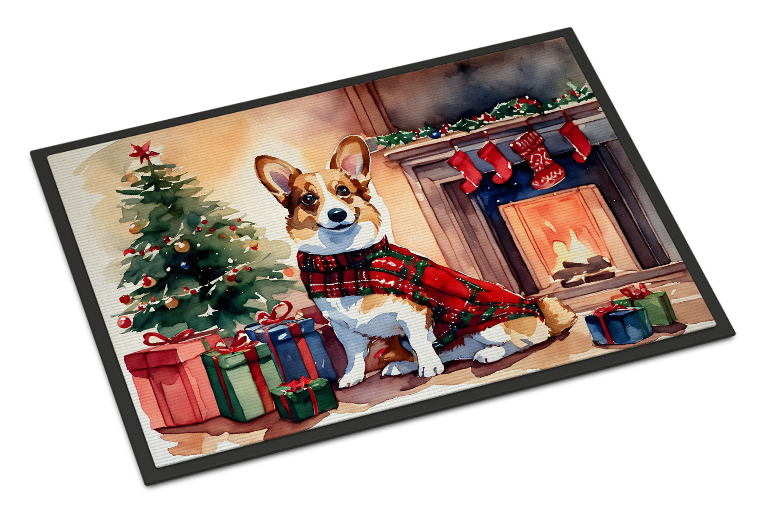 Corgi Cozy Christmas Doormat Indoor Outdoor 18H X 27W Front Door Mat Rugs for Entryway, Non Slip Washable