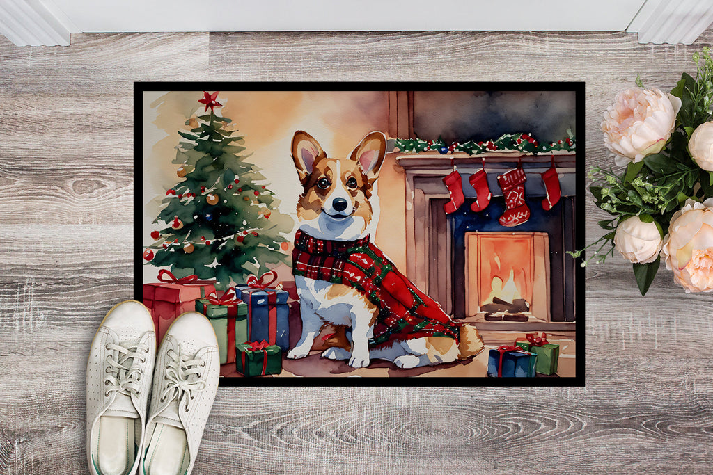 Corgi Cozy Christmas Doormat Indoor Outdoor 18H X 27W Front Door Mat Rugs for Entryway, Non Slip Washable