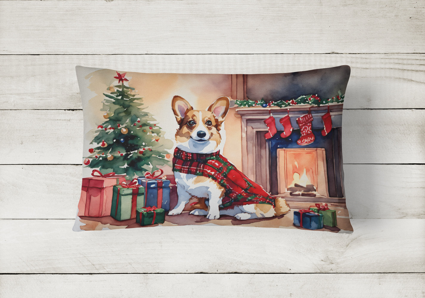 Corgi Cozy Christmas Decorative Throw Pillow 12x16 Indoor Outdoor Accent Cushion, Fabric Cover with Insert for Sofa, Bed, Porch & Living Room