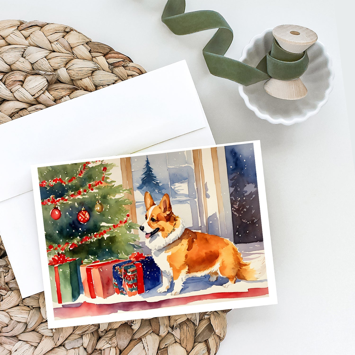 Corgi Cozy Christmas Greeting Cards Pack of 8 Blank Cards with Envelopes Whimsical A7 Size 5x7