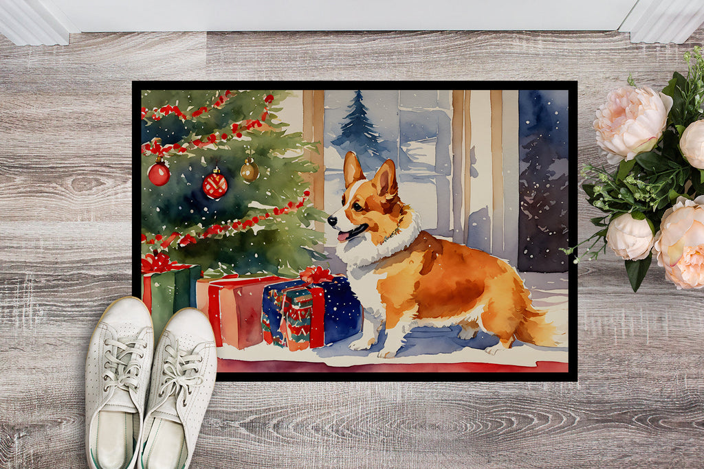 Corgi Cozy Christmas Doormat Indoor Outdoor 24H X 36W Front Door Mat Rugs for Entryway, Non Slip Washable Low Pile,