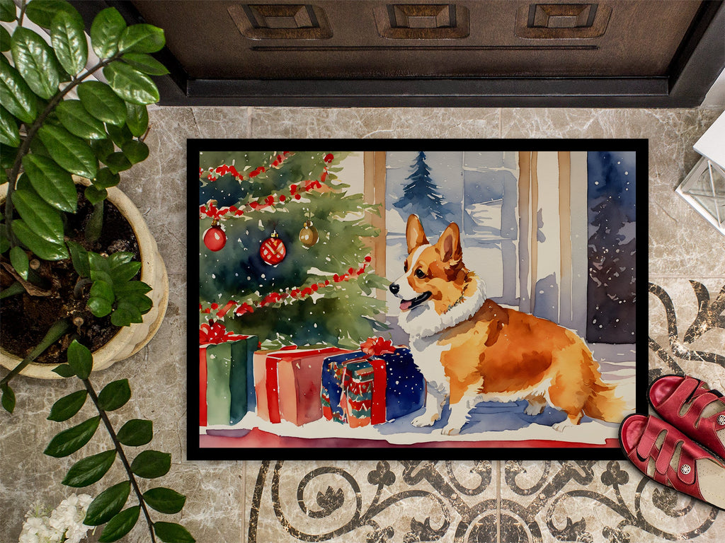 Corgi Cozy Christmas Doormat Indoor Outdoor 24H X 36W Front Door Mat Rugs for Entryway, Non Slip Washable Low Pile,