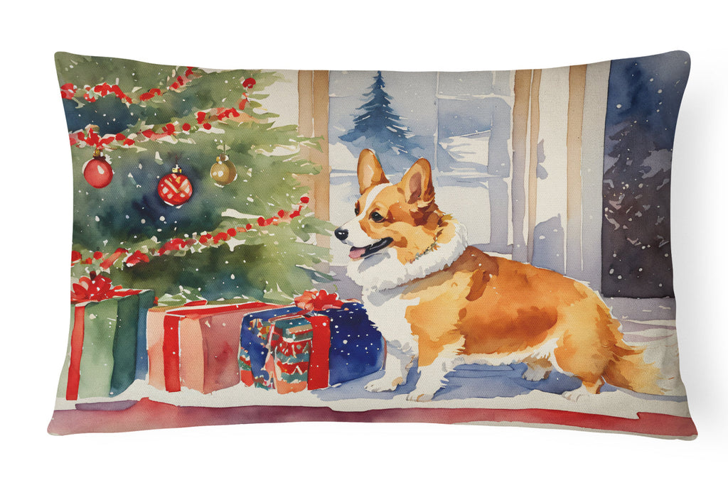 Corgi Cozy Christmas Decorative Throw Pillow 12x16 Indoor Outdoor Accent Cushion, Fabric Cover with Insert for Sofa, Bed, Porch & Living Room