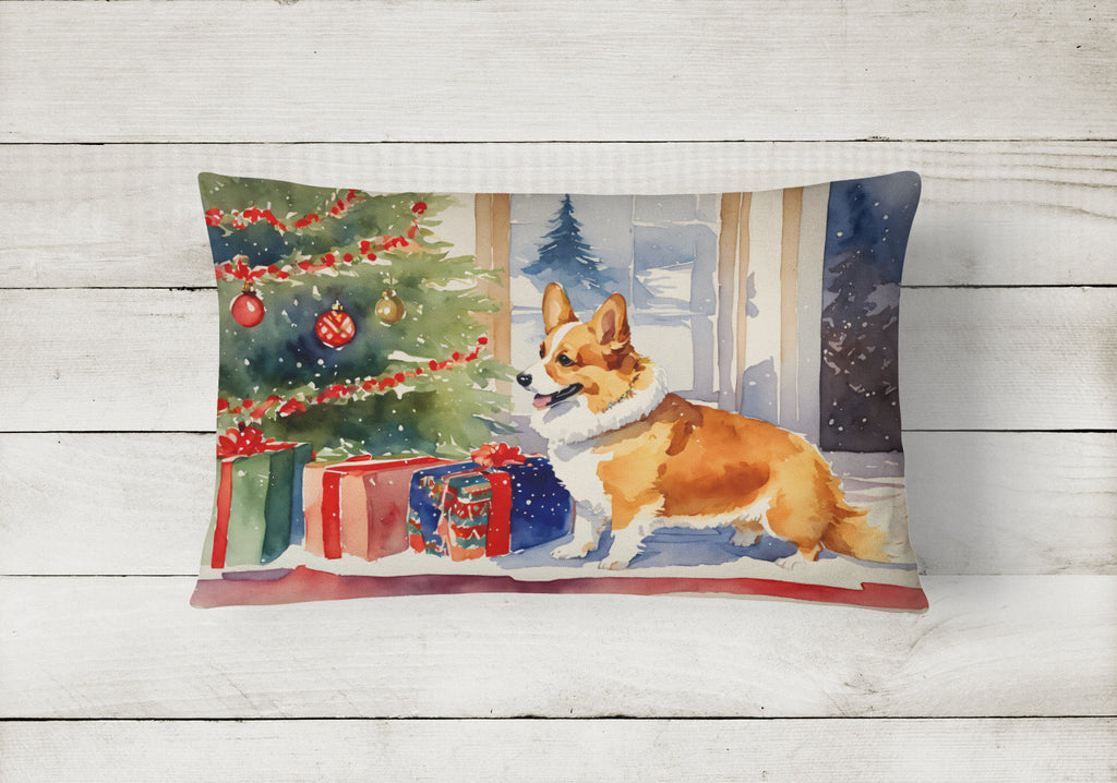 Corgi Cozy Christmas Decorative Throw Pillow 12x16 Indoor Outdoor Accent Cushion, Fabric Cover with Insert for Sofa, Bed, Porch & Living Room