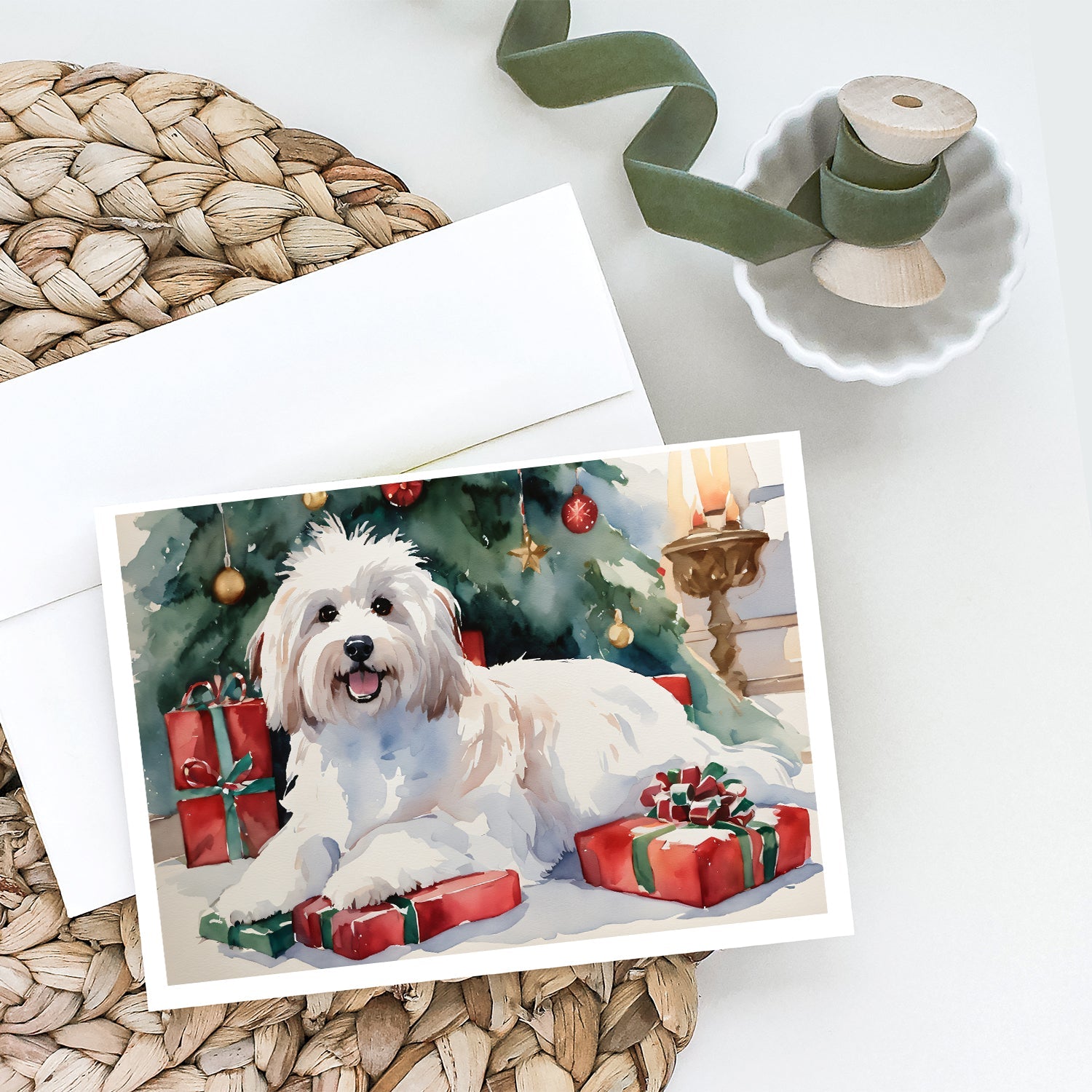 Coton De Tulear Cozy Christmas Greeting Cards Pack of 8 Blank Cards with Envelopes Whimsical A7 Size 5x7